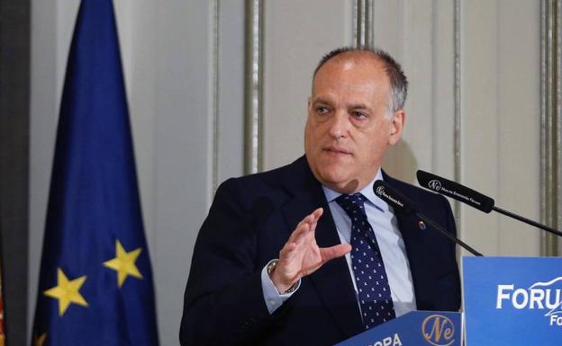 Javier Tebas, presidente de LaLiga, durante el acto. 