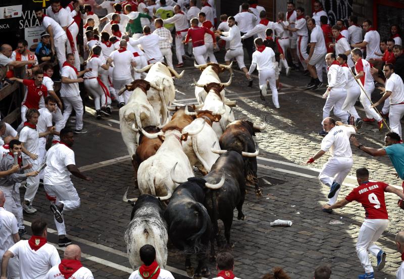 Fotos: Segundo encierro de San Fermín muy veloz y limpio de los toros de Cebada Gago