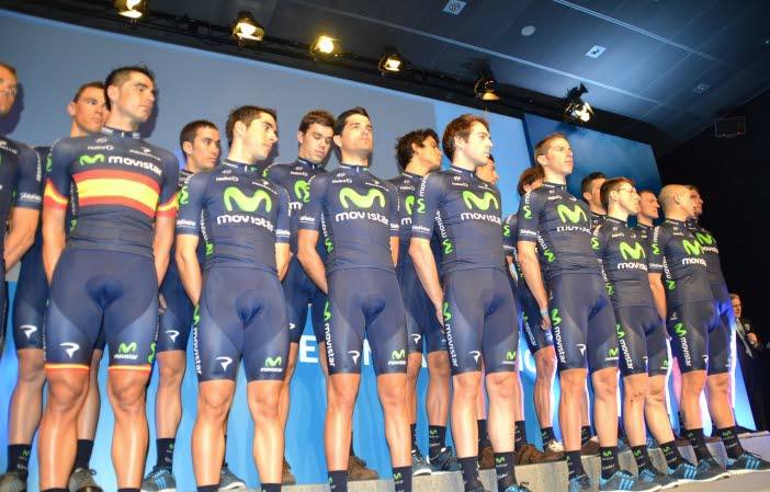 Presentación en 2013 del equipo del Movistar. Juan José Cobo, Fran Ventoso, Angel Madrazo y José Iván Gutiérrez