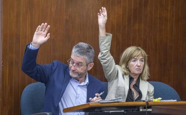 Los dos concejales de Ciudadanos del equipo de gobierno votando en el último pleno.