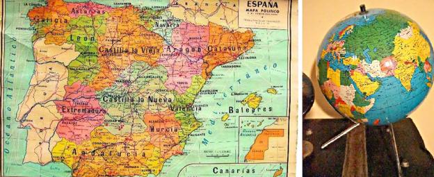 Mapa de España y una bola del mundo, presentes en todas las aulas.