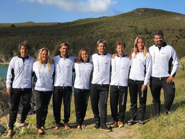 Pablo Solar, a la izquierda, con algunos componentes de la selección española. 