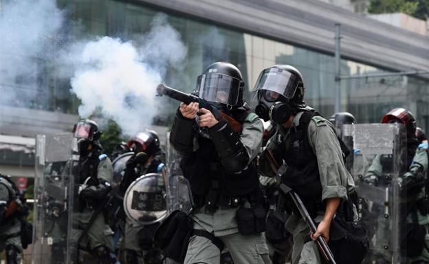 Imagen de agentes durante las protestas. 