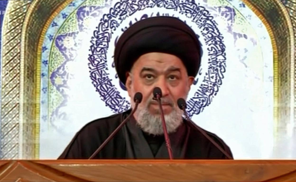 Ahmad Al-Safi, este viernes dando lectura al mensaje del ayatolá Sistani.