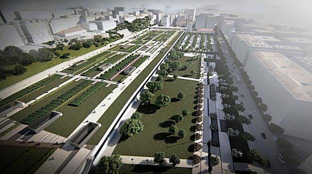 La infografía que se presentó el año pasado sobre el posible resultado de las obras de integración ferroviaria de Santander.