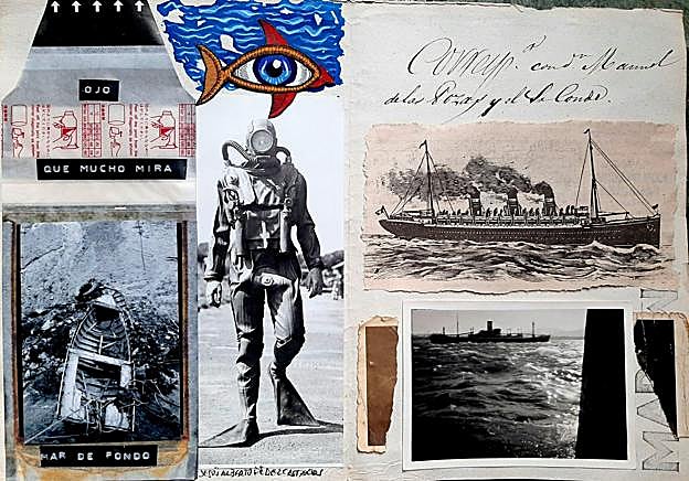 El collage fotográfico y plástico de Pérez Castaños forma partre de la iconografía de esta cita colectiva que se asoma al MMC. :: mar vertical/comisaria Eva Guillermina Fernández 