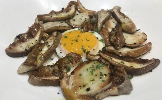 Boletus frescos a la plancha con huevo frito.