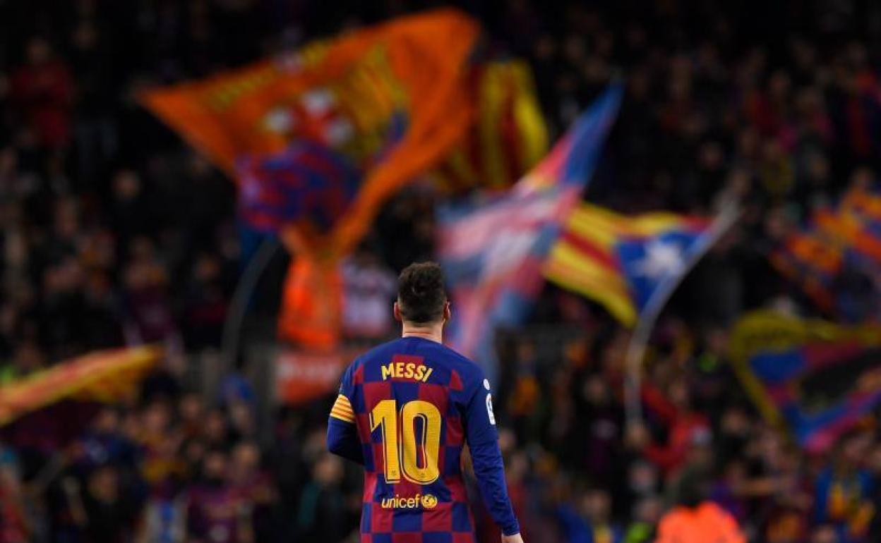 Leo Messi después de marcar su tercer tanto ante el Celta de Vigo.