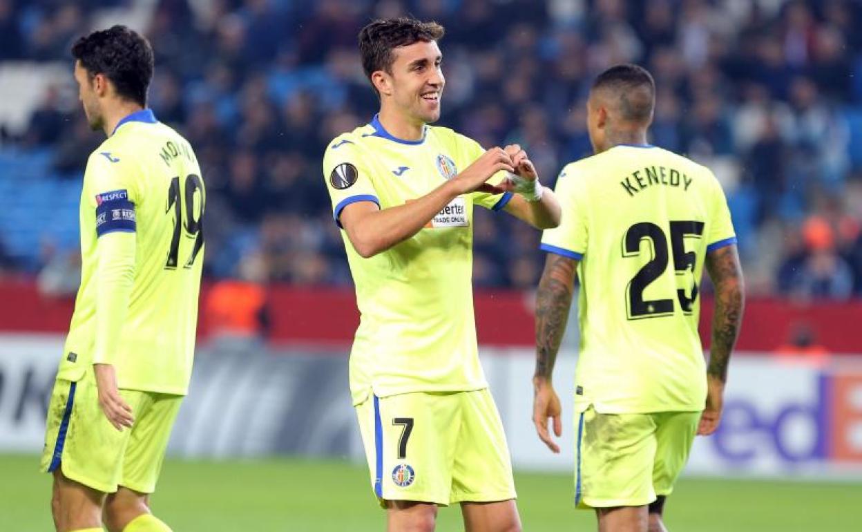 Jaime Mata celebra el gol que le marcó al Trabzonspor. 