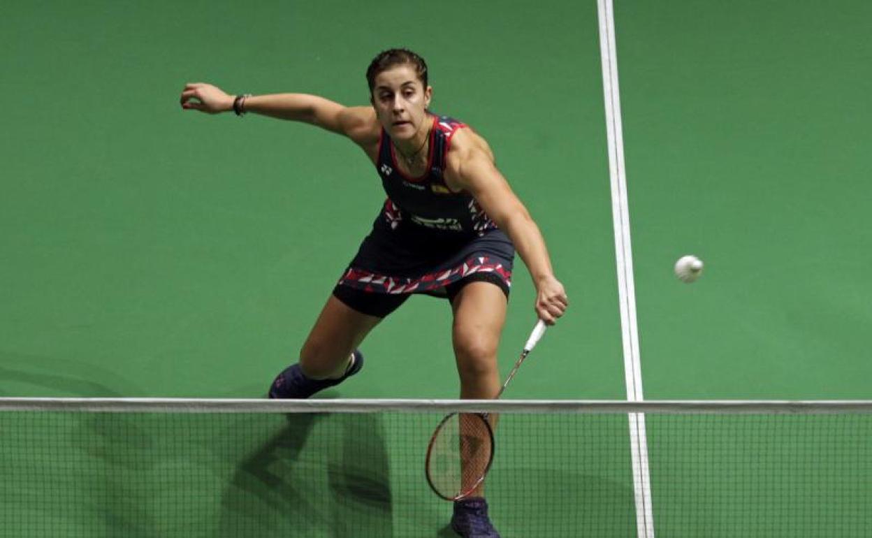 Carolina Marín, durante su partido ante la india Saina Nehwal.