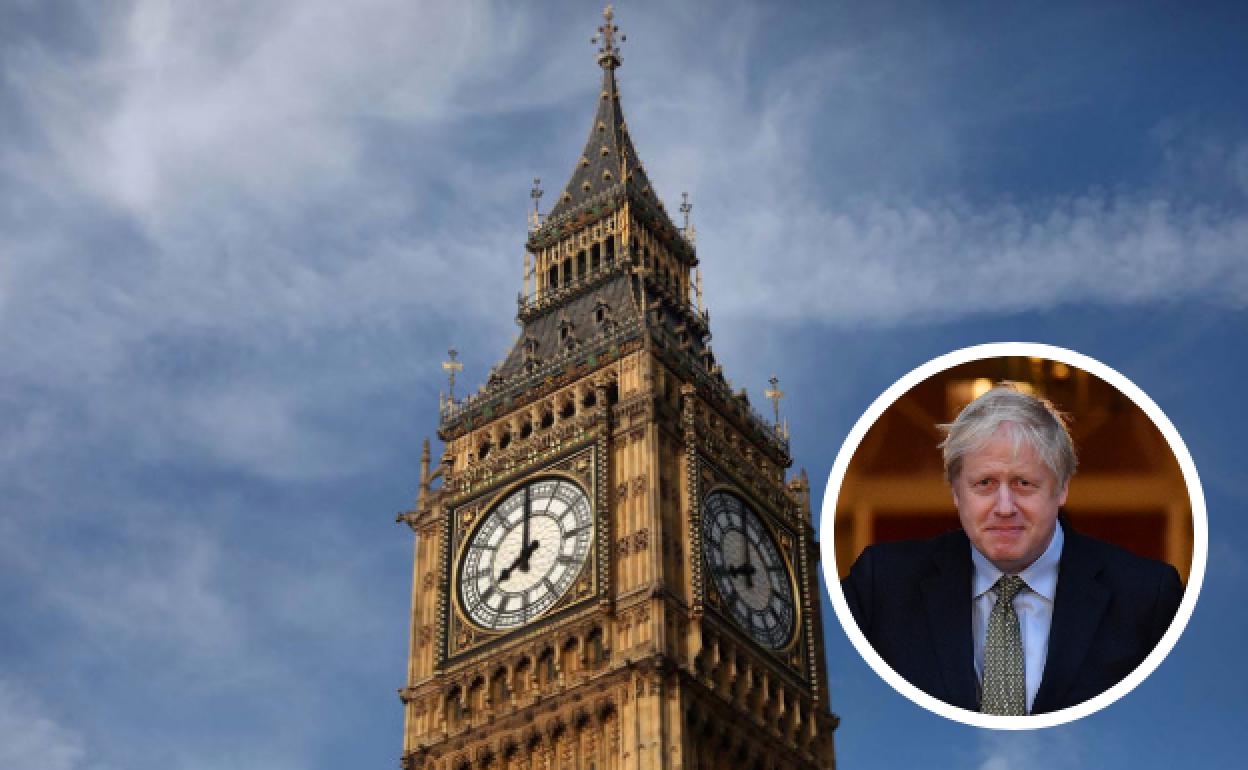 El Big Ben, actualmente en fase de restauración, y Boris Johnson.