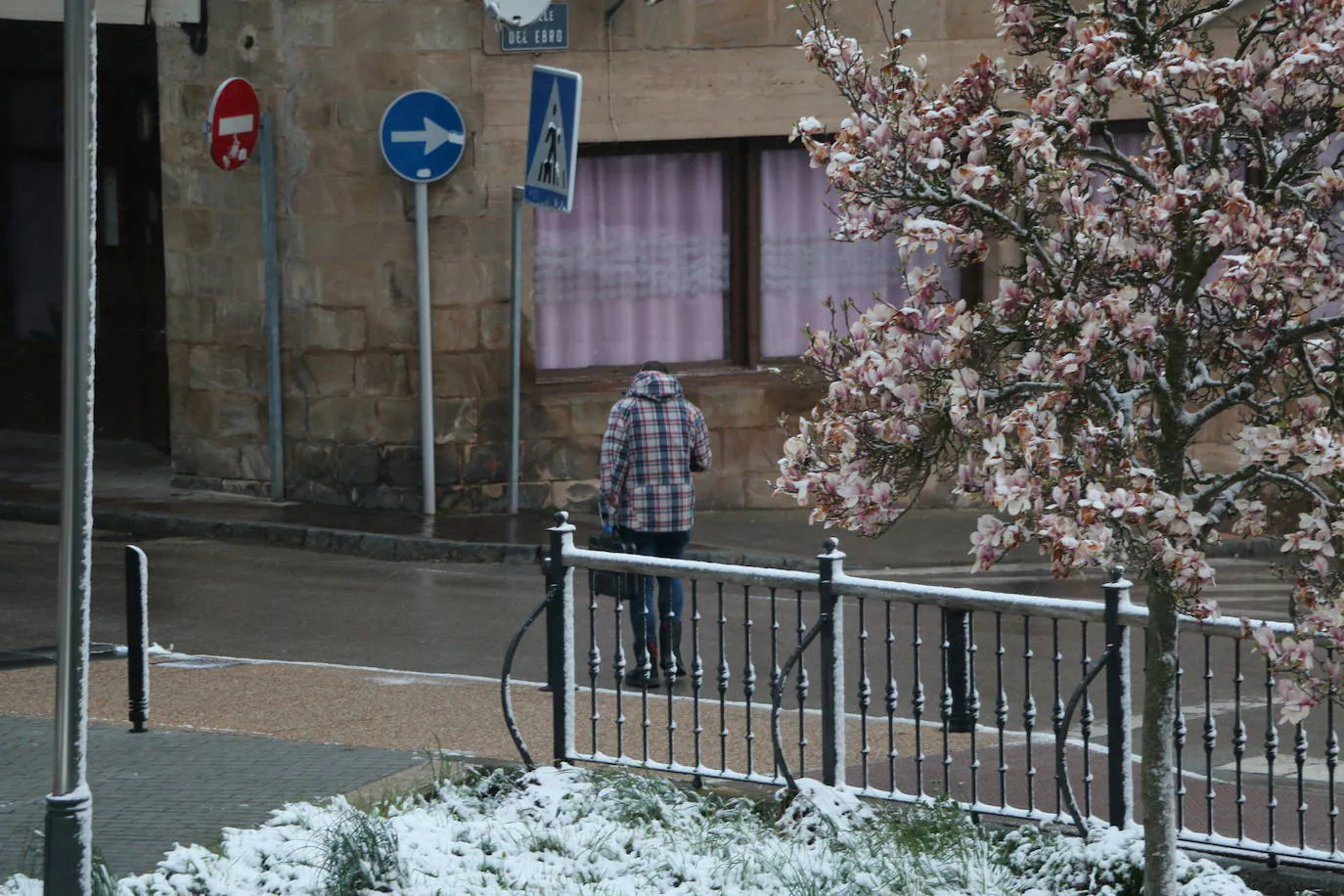 Amanecer invernal el de este lunes en Reinosa, una mañana fría con una temperatura de -1ºC , con el suelo teñido de blanco, pero con la inusual estampa de la falta de actividad, sin apenas movimiento en sus calles, en silencio.