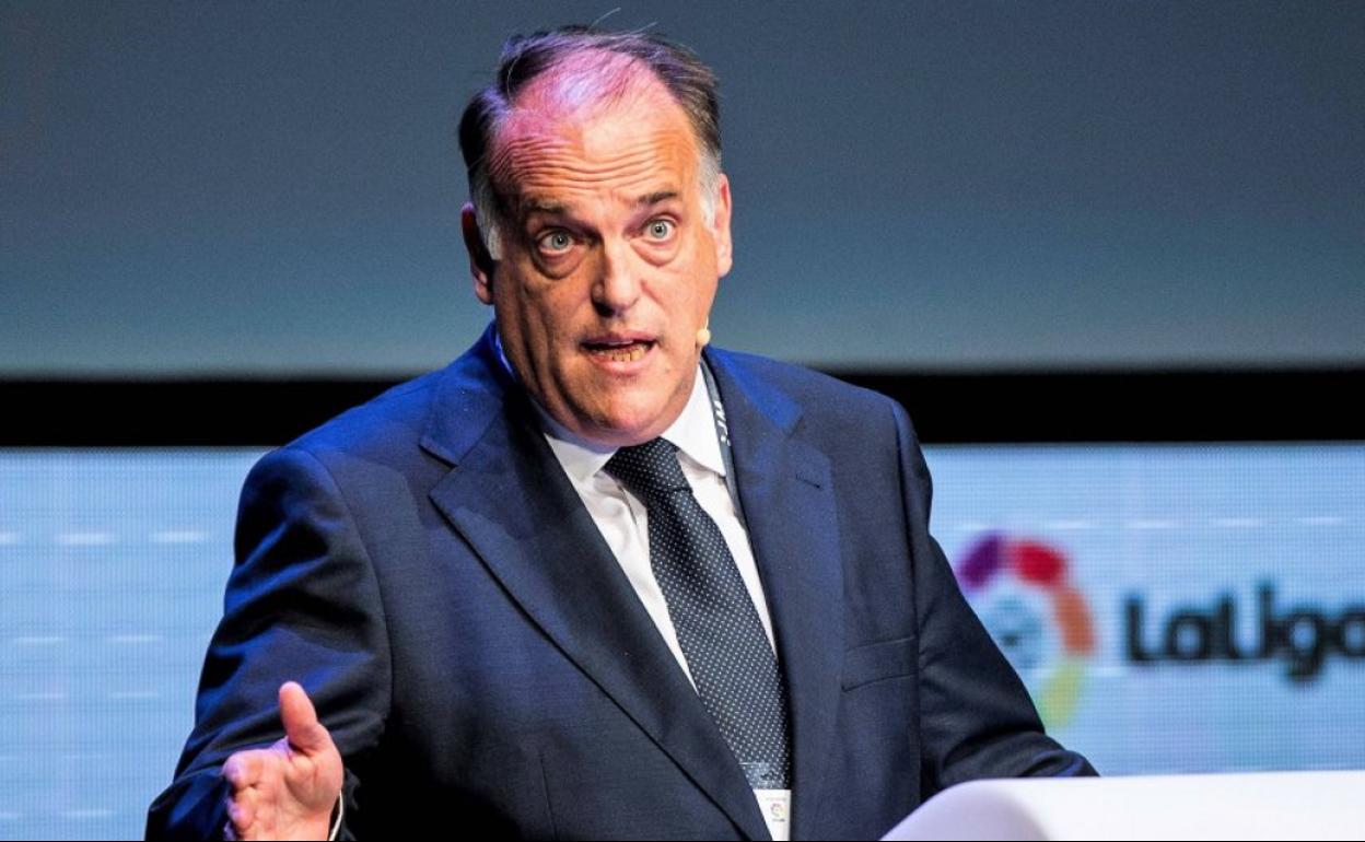 Javier Tebas, en un acto de LaLigas.