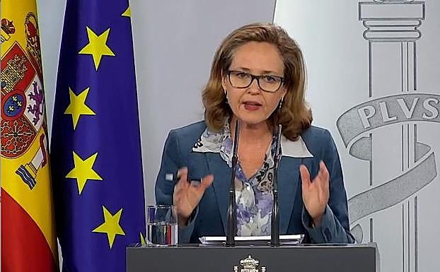 Nadia Caviño en la comparecencia en La Moncloa.