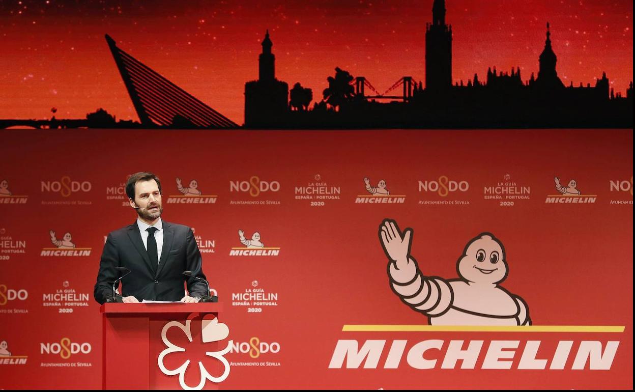 El director internacional de la Guia Michelín, Gwendal Poullennec, durante la presentación de la Guía Michelin España y Portugal 2020 que se celebró en noviembre en Sevilla.