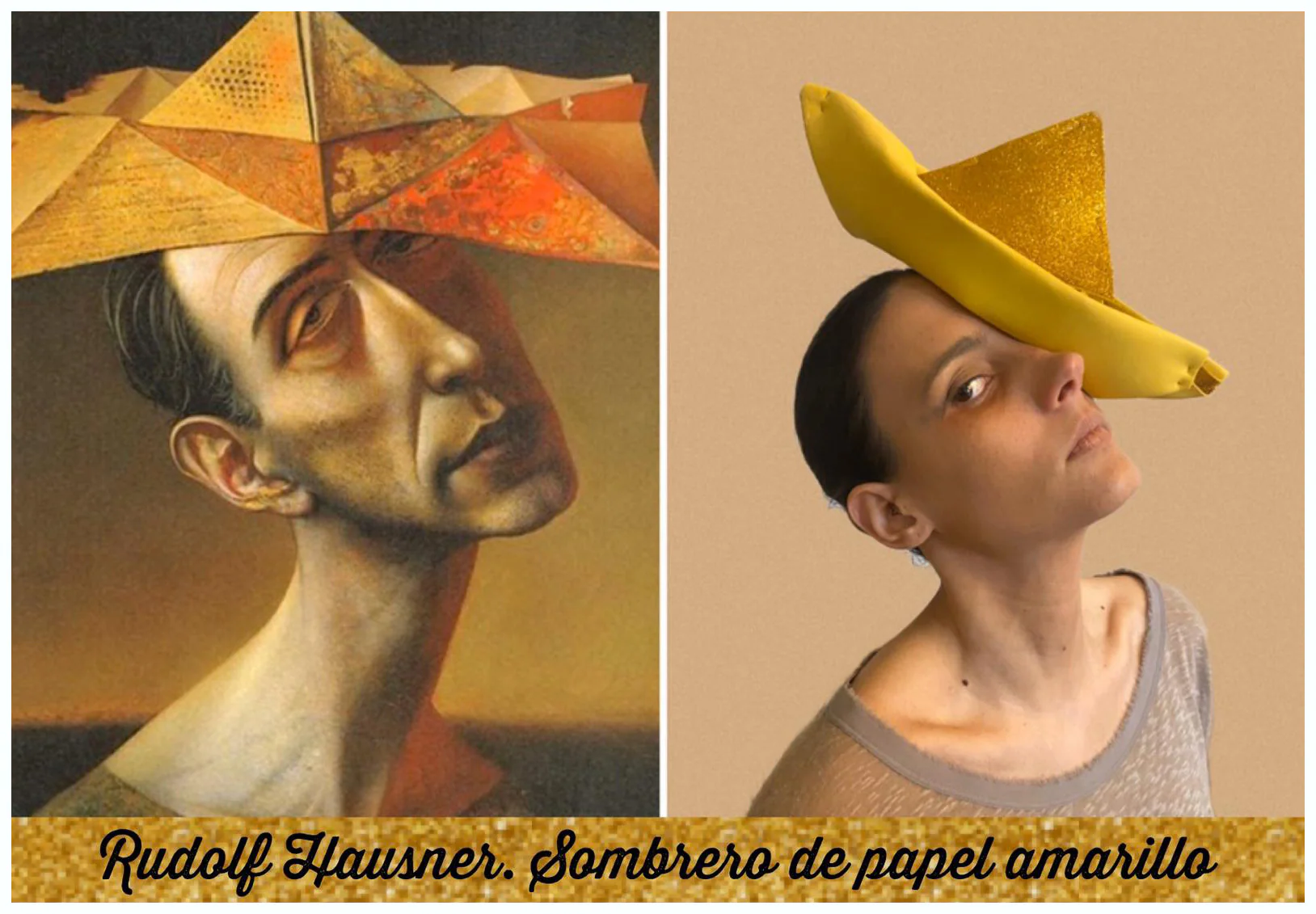 Título del cuadro: ‘Sombrero de papel amarillo’. Autor/a: Rudolf Hausneer. Pintado: 1955. Maestro/a imitador: Lucía López, Maestra de Infantil.