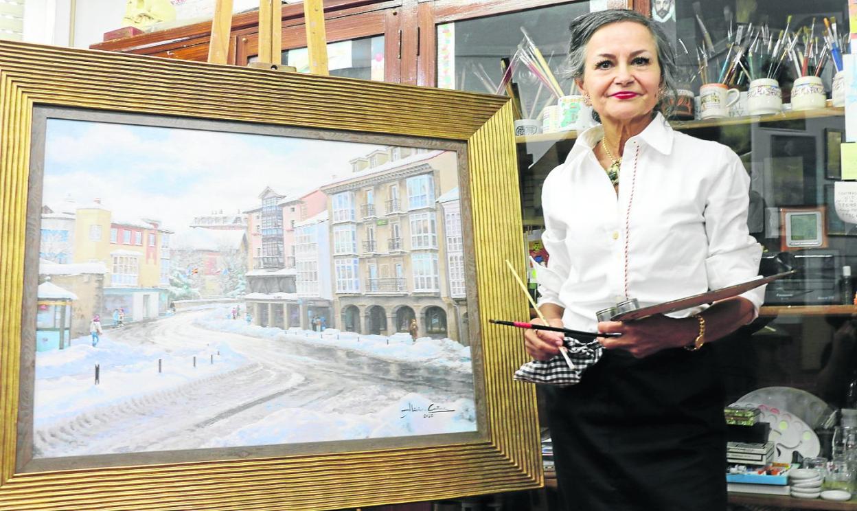 La pintora Alicia Cañas, en su estudio de Reinosa. E. sardina