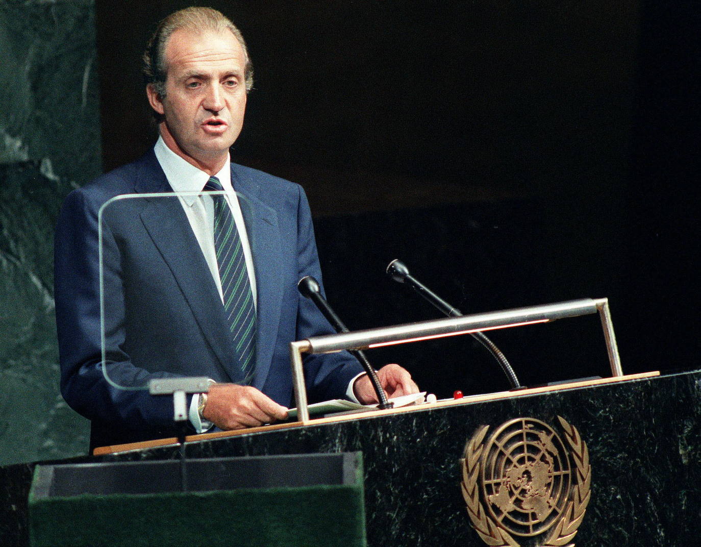 Intervención del monarca en la ONU en 1986.