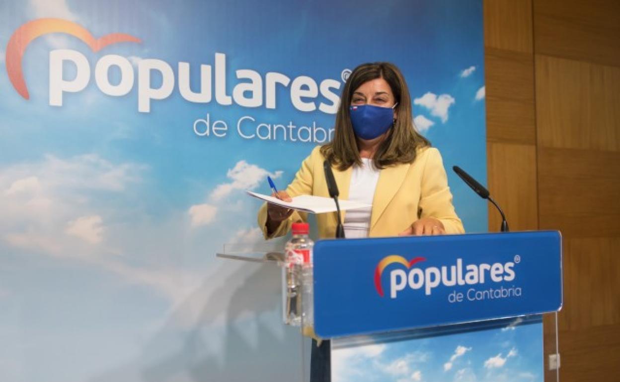 La presidenta del Partido Popular, María José Sáenz de Buruaga, esta mañana.