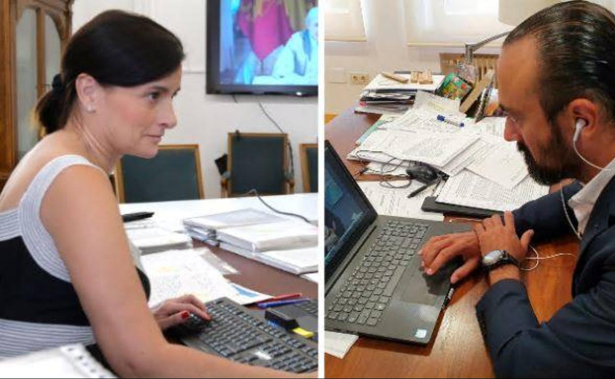 Ambos alcaldes durante la reunión por videoconferencia