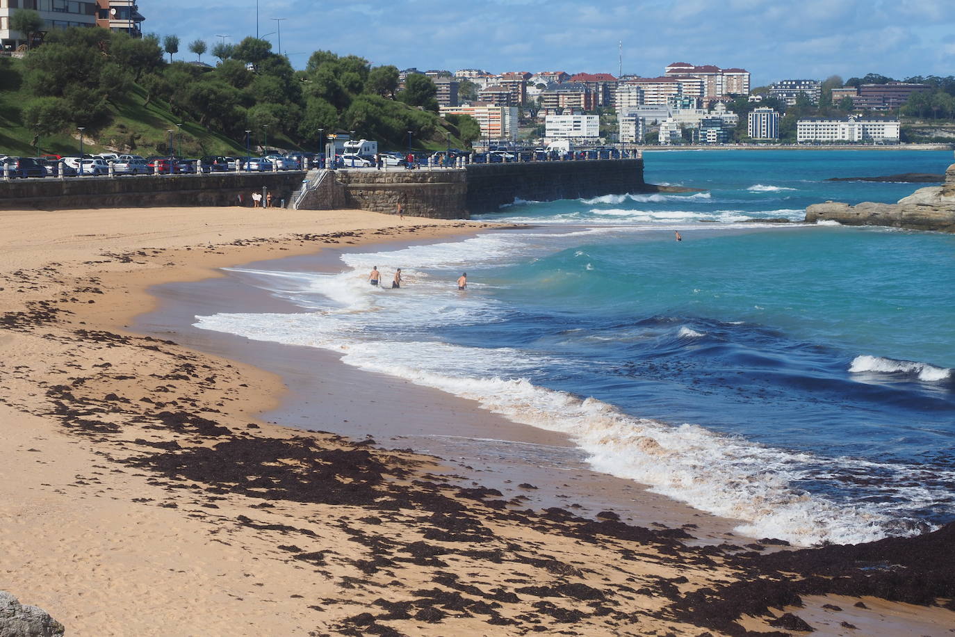 Muchas playas de Cantabria han amanecido este domingo con sus orillas teñidas del rojo de la caloca. La mala mar de estos días ha sacado estas algas del fondo marino, que han emergido formando montañas al borde del mar. Comienzan a verse cuadrillas extrayendo la caloca a paladas. Son los 'caloqueros', que, a la par que se ganan la vida secando y vendiendo estas algas, realizan una labor de limpieza de las playas. En estas imágenes, caloqueros trabajando en la Virgen del Mar y la playa de El Camello invadida de caloca.