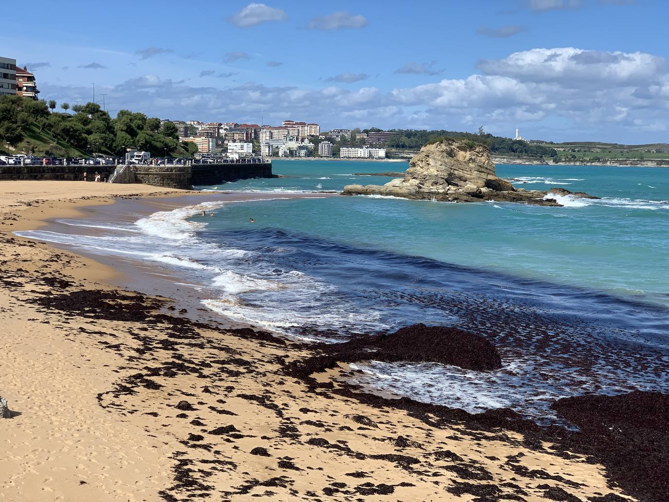 Muchas playas de Cantabria han amanecido este domingo con sus orillas teñidas del rojo de la caloca. La mala mar de estos días ha sacado estas algas del fondo marino, que han emergido formando montañas al borde del mar. Comienzan a verse cuadrillas extrayendo la caloca a paladas. Son los 'caloqueros', que, a la par que se ganan la vida secando y vendiendo estas algas, realizan una labor de limpieza de las playas. En estas imágenes, caloqueros trabajando en la Virgen del Mar y la playa de El Camello invadida de caloca.