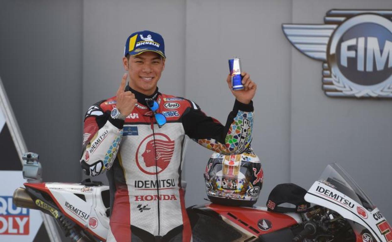 Takaaki Nakagami, tras la 'pole' conseguida en el GP de Teruel. 