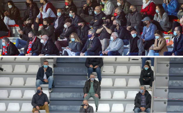 Así estuvieron las gradas del San Lorenzo (arriba) y de Lezama (abajo).