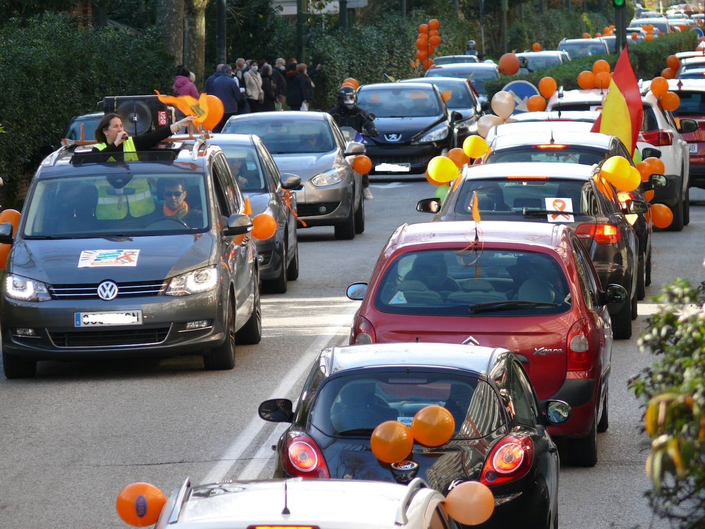 Los coches de la 'marea naranja' recorren Santander y Torrelavega contra la 'ley Celaá'