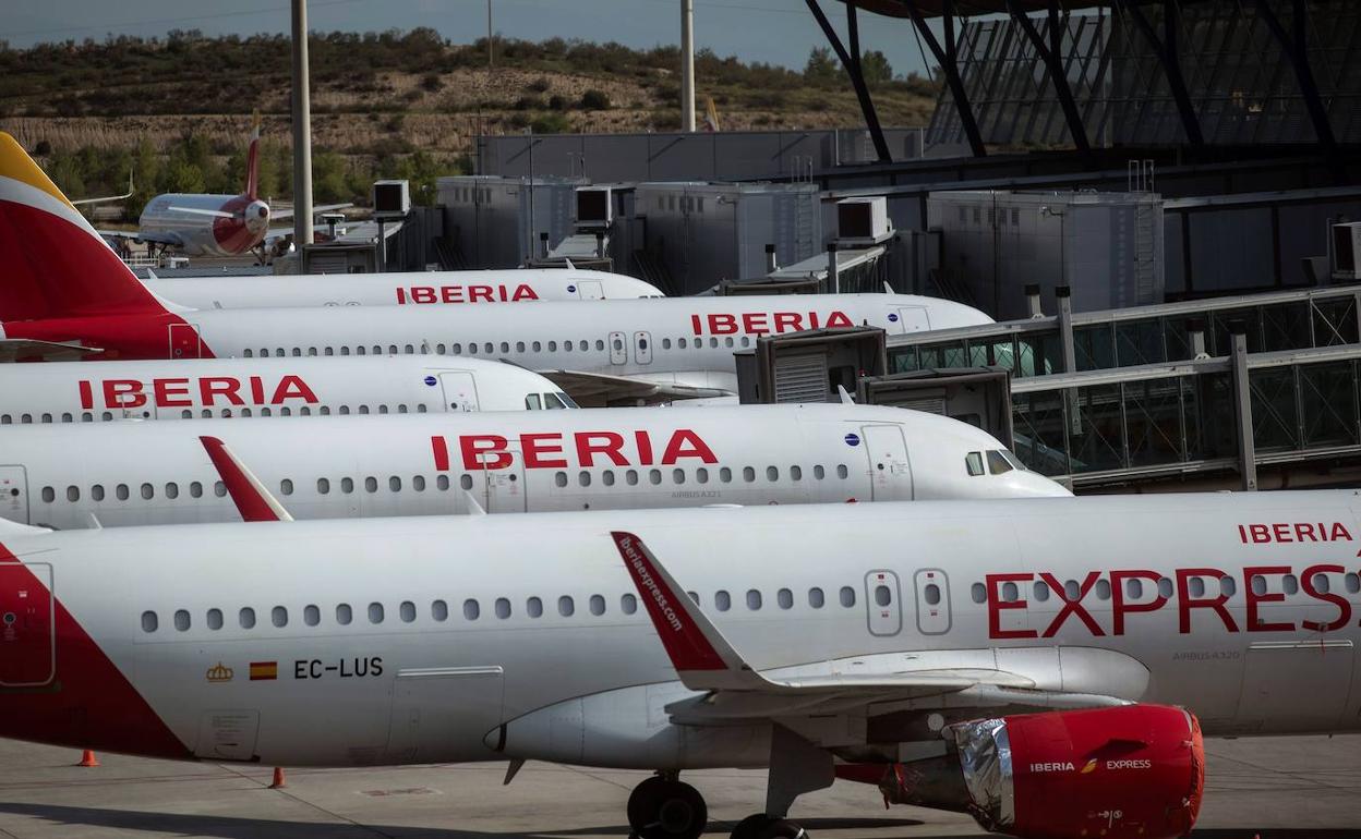 Aviones de Iberia en Madrid-Barajas. 