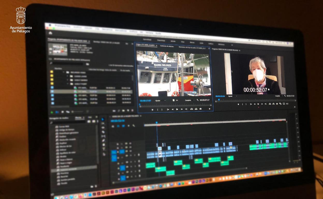 Imagen de un momento del montaje del documental 'La historia de las mujeres trabajadoras de Piélagos, contada por sus protagonistas. 