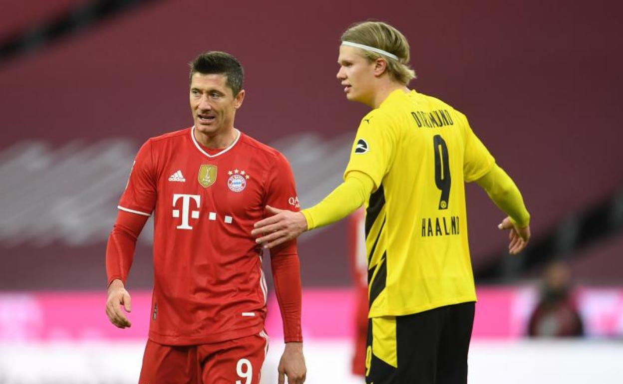 Lewandowski y Haaland, durante el Bayern-Dortmund.