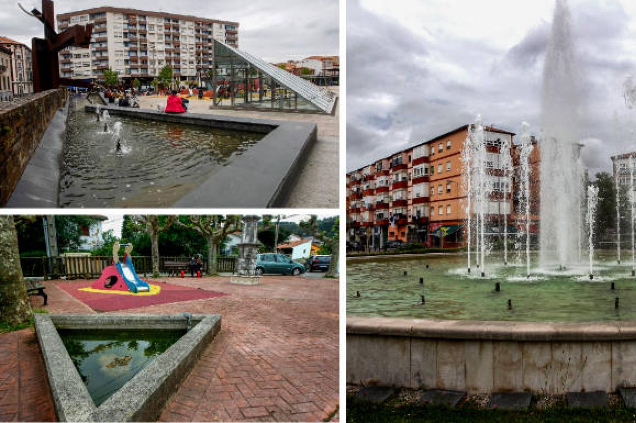 Fuente ornamental de la Plaza de la Llama., pequeña fuente situada en el parque de Duález y fuente luminosa del Barrio Covadonga, inaugurada en 1999. 