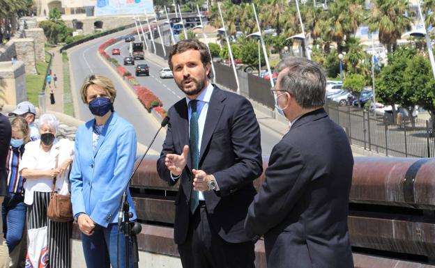 El presidente nacional del PP, Pablo Casado, este jueves en Ceuta. 