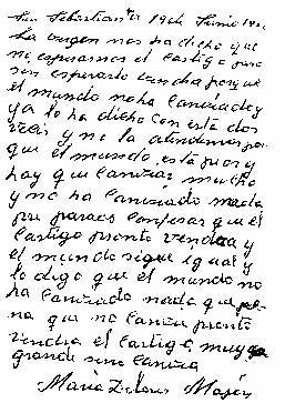 Manuscrito de María Dolores Mazón, 'Loli', del 19 de junio de 1962, en el que transcribe uno de los mensajes de la Virgen