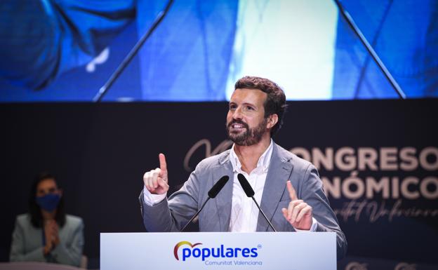 Casado durante su intervención el sábado en el congreso del PP valenciano. 