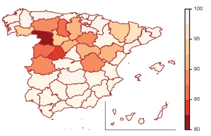 Gráfico que muestra el porcentaje de población con un punto de acceso al efectivo en 5 km.