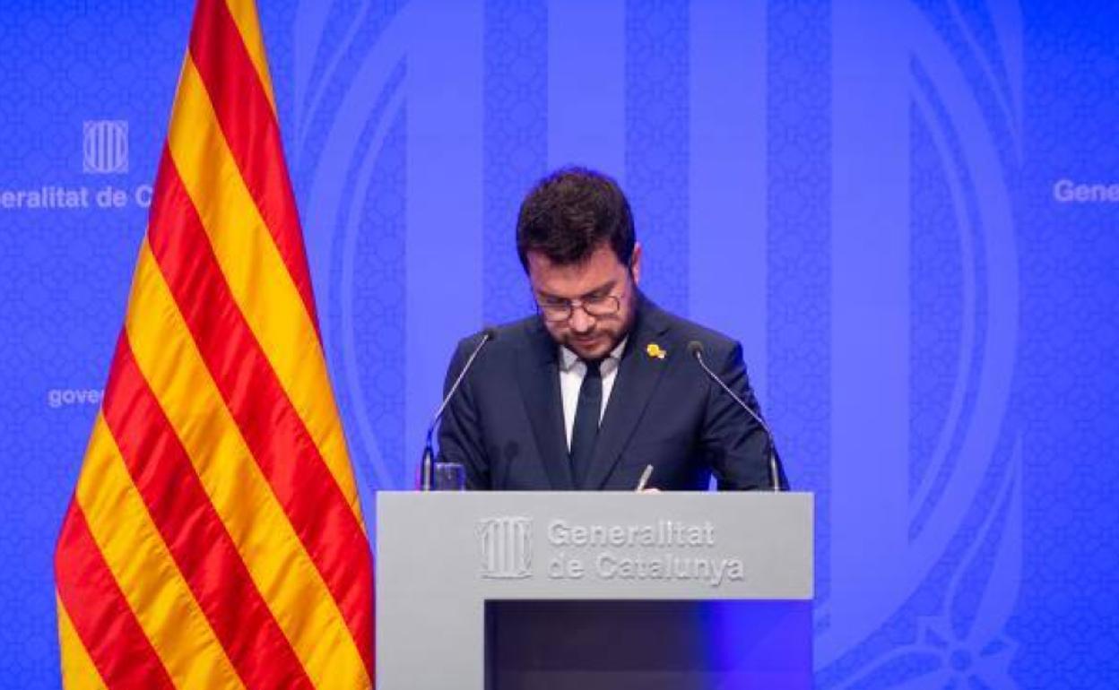 El president de la Generalitat, Pere Aragonés, en una rueda de prensa este martes.