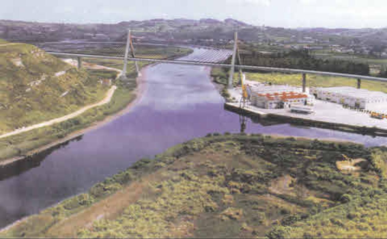 Imagen virtual, hecha pública en 2003, del puente que uniría Requejada y Suances.