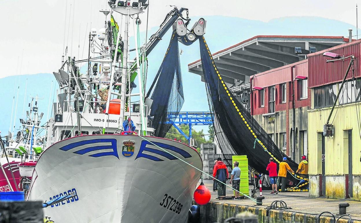 Un barco prepara sus aparejos en el inicio de la costera del bonito en el puerto de Colindres. sane