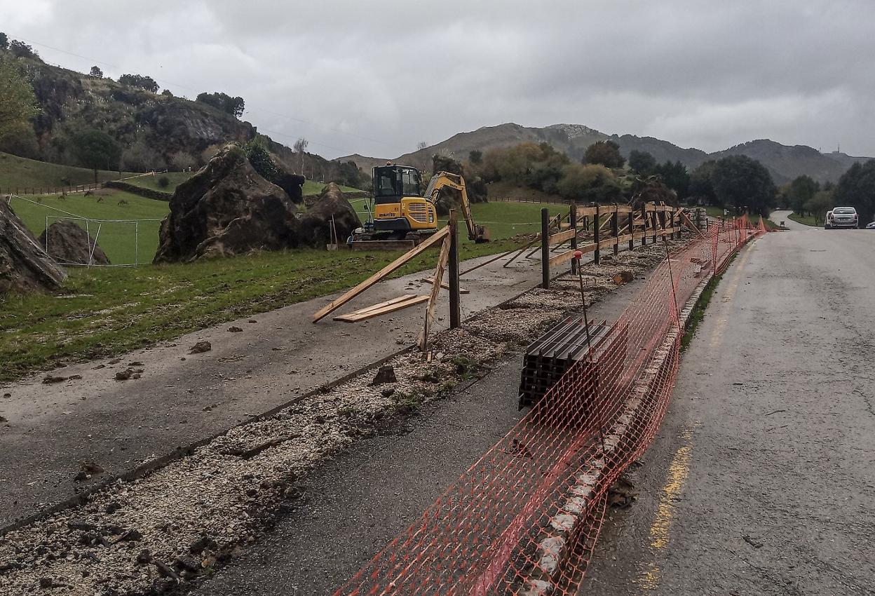 Trabajos de renovación perimetral en el recinto de las avestruces y las jirafas, el domingo. 