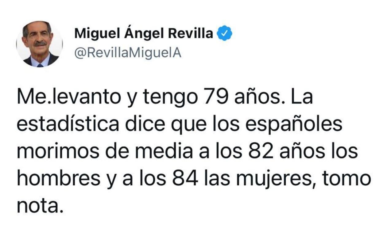 Revilla cumple 79 años: «Morimos de media a los 82. Tomo nota»