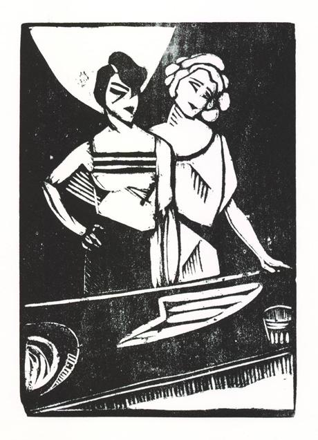 Imagen - Cora y Enriqueta', creación de Pancho Cossío. 1923, xilografía. Ambas obras forman parte del préstamo de la institución académica cántabra.