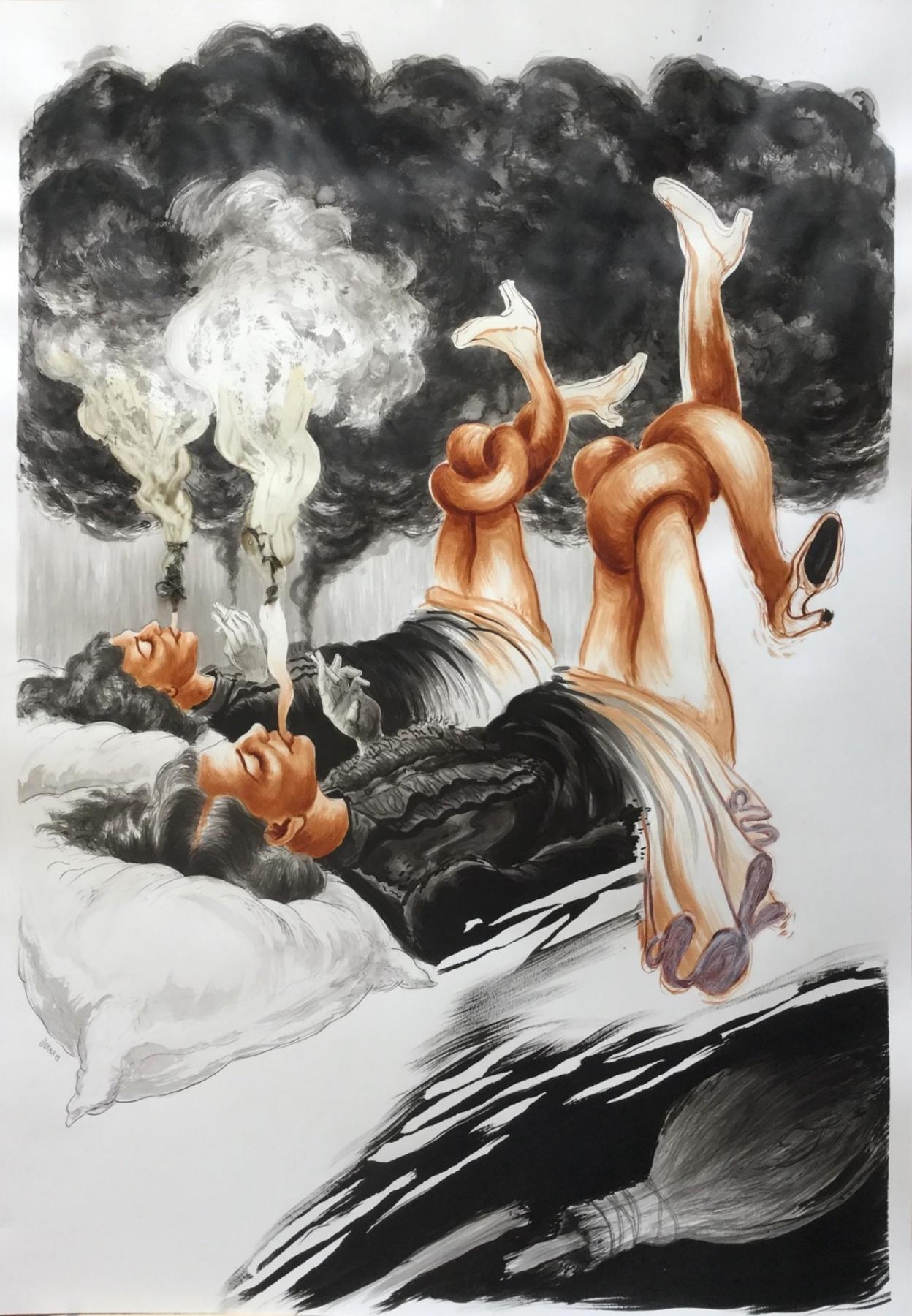 Juana González. 'Dos brujas', 2019. Tinta sobre papel. Obra de Siboney 