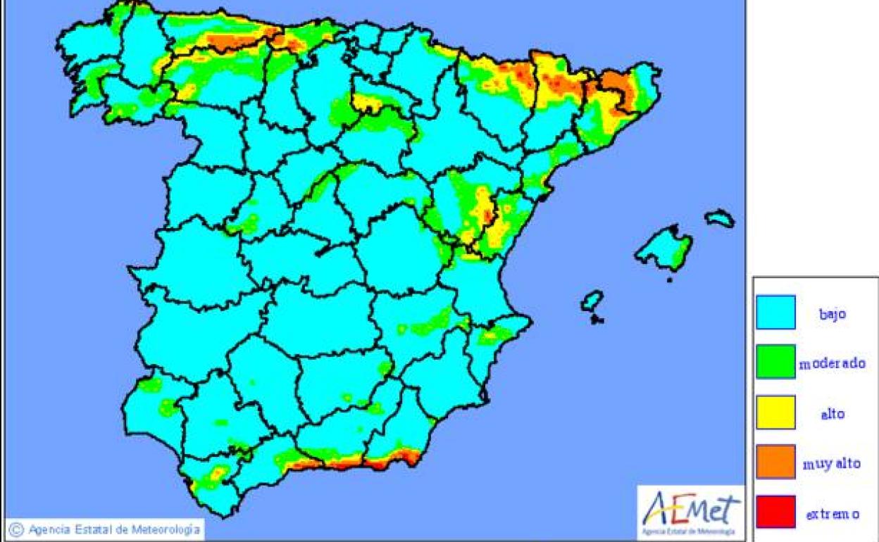 Mapa que mide el riesgo de incendios de este sábado.