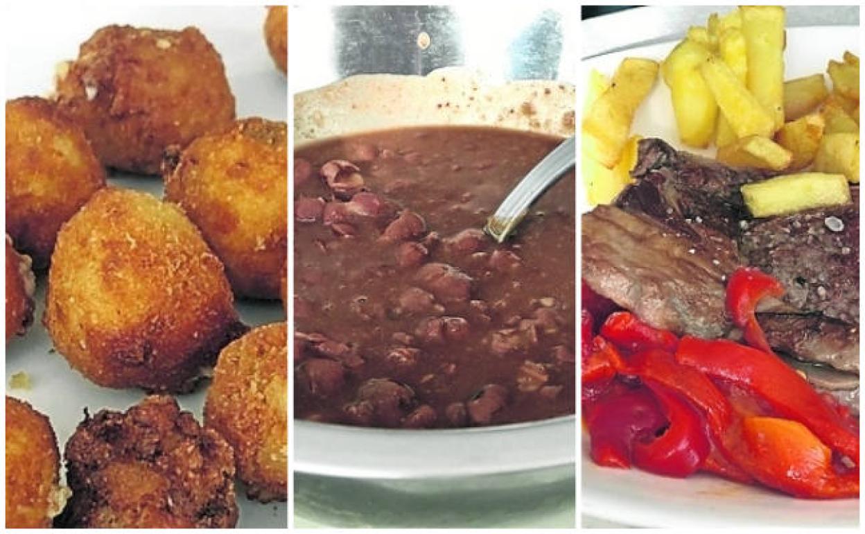 Croquetas caseras de carne, alubias rojas de Guriezo y entrecot de pasto.