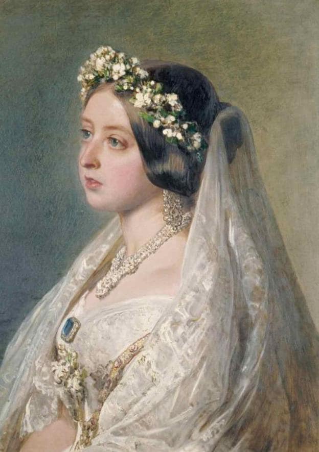 Retrato de la Reina Victoria en el día de su boda por el pintor Franz Xaver Winterhalter, 1847.
