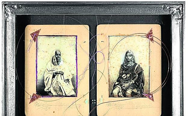 Imagen principal - 'En la línea de sombra. La paradoja de la Ilustración'. Transparencia fotográfica, papel acuarela, cristal, madera de roble de recuperación. 