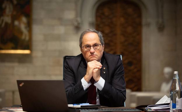 Quim Torra, durante una reunión telemática.