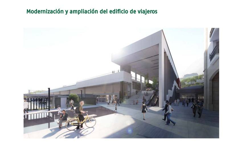 Las imágenes se corresponden a simulaciones de Adif para mostrar su idea de cómo quedaría la reordenación de las estaciones en Santander. Hay que tener en cuenta que la urbanización de la losa es competencia del Ayuntamiento por lo que las imágenes son una figuración de la empresa de transportes sin un proyecto aún definido